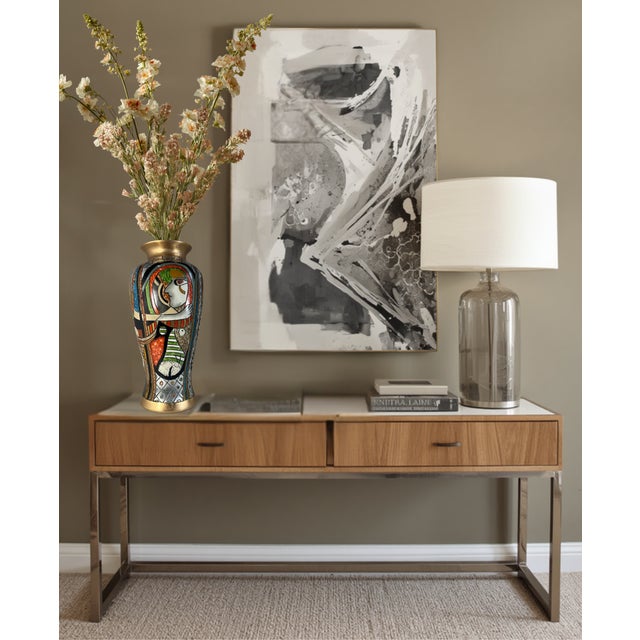 This exceptional 19-inch vintage Alexander Kalifano art pottery floor vase masterfully captures the essence of Mid-Century...