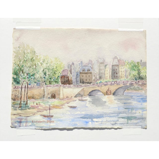 Paper Elizabeth Stiles "Bridge over the Canal" Contemporary Watercolor Landscape Late 20th Century For Sale - Image 7 of 8