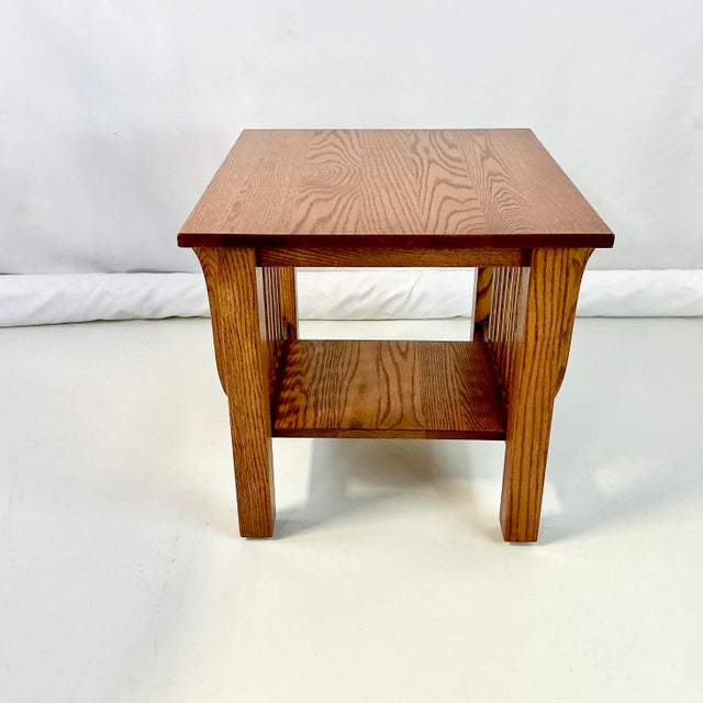 Stickley Brothers 1990s Vintage Arts & Crafts Mission Oak Slatted Side Table, After Stickley. For Sale - Image 4 of 12
