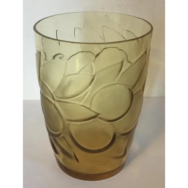 Glass 1930 Art Deco Rene Lalique Amber Tumbler Glass Vase Blidah Pattern Fruit and Leaves For Sale - Image 7 of 11