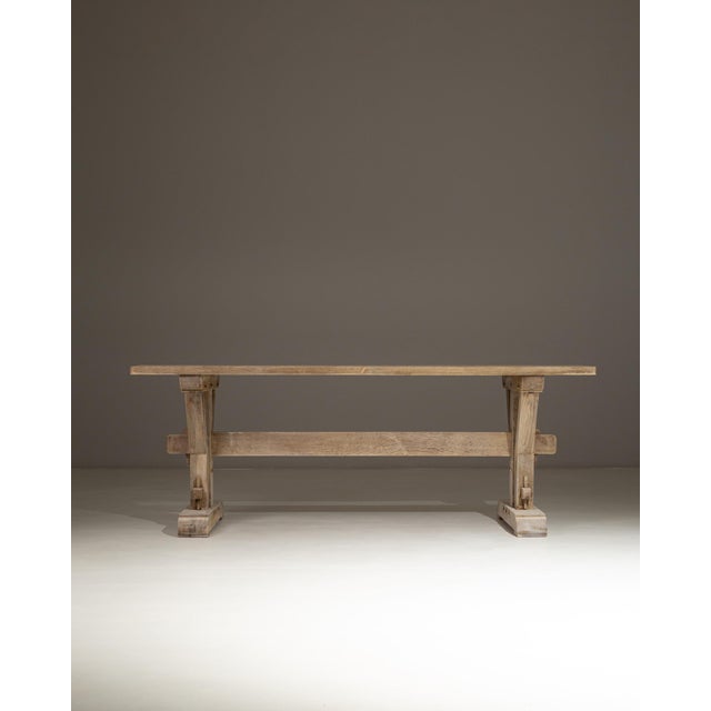French Provincial 1970s French Oak Trestle Dining Table For Sale - Image 3 of 18