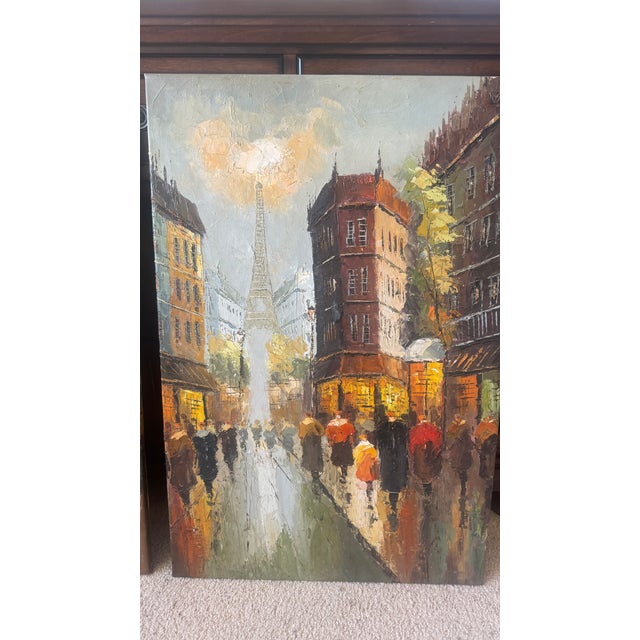 Old Paris Vintage Paintings Paris Street Scene 2pc For Sale - Image 4 of 18