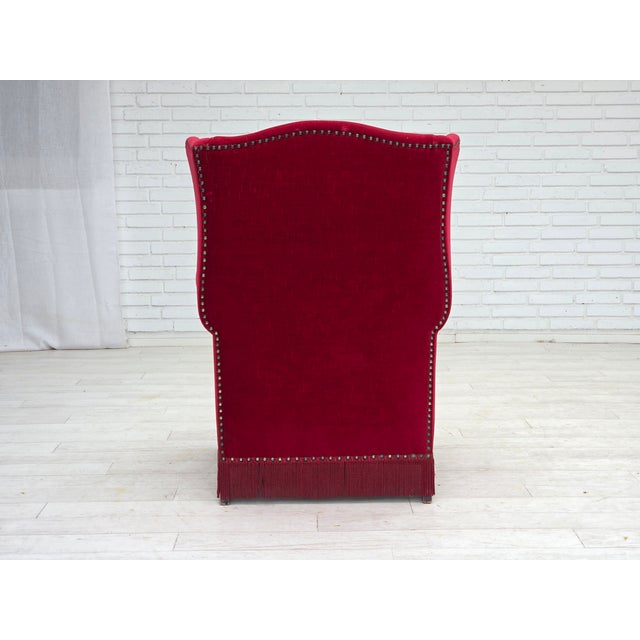 Red Danish Highback Armchair in Red Velour and Ash, 1970s For Sale - Image 8 of 18
