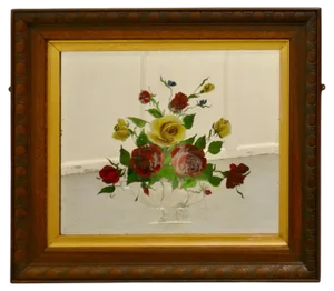 Victorian Reverse Painted Mirror with Roses, 1890s