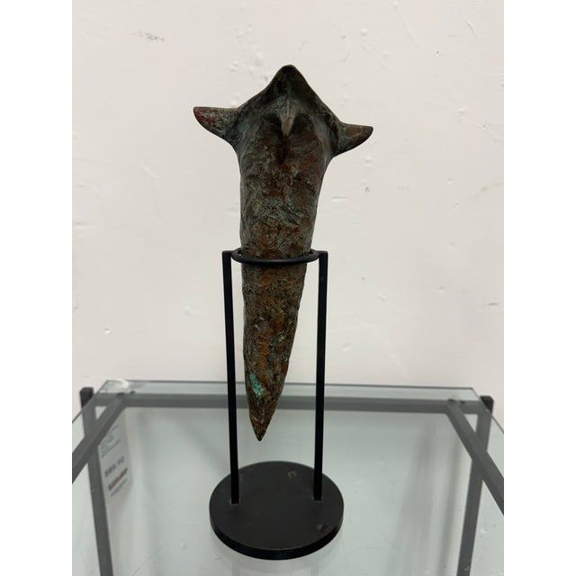 Late 20th Century Sculptural Metal Vase + Stand, Vintage For Sale - Image 5 of 12