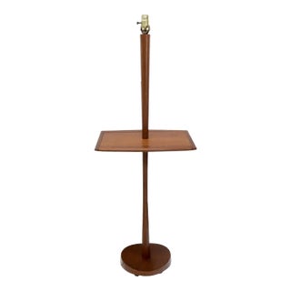 Solid Oiled Walnut or Teak End Side Table Tapered Base Floor Lamp For Sale