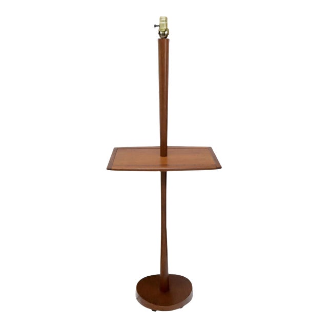 Solid Oiled Walnut or Teak End Side Table Tapered Base Floor Lamp For Sale