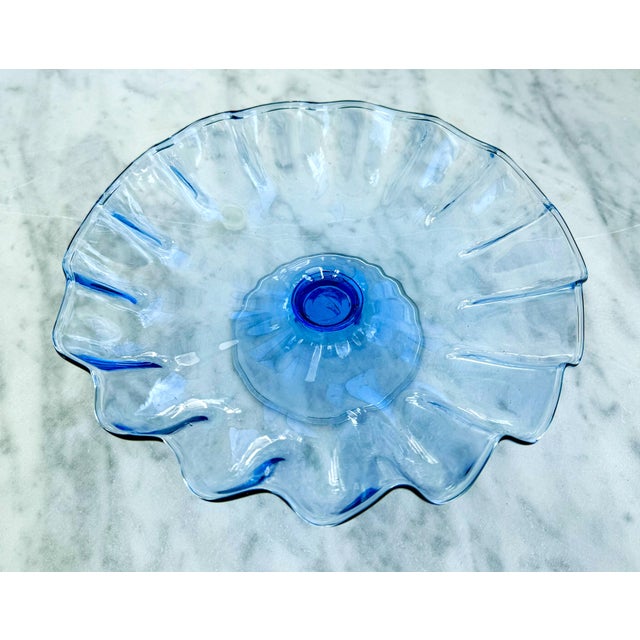 Mid-Century Modern Mid-Century Hand Blown Blue Pedestal Bowl For Sale - Image 3 of 6