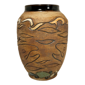 2001 Vintage Native American Studio Art Pottery Salmon Ceramic Vase Signed 9"