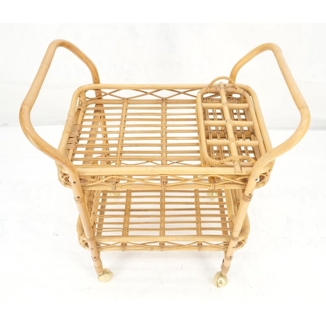 McGuire Very Fine c1950s Bent Bamboo Serving Cart on Wheels w/ Bottle Cases Holders For Sale - Image 4 of 12