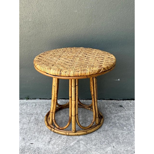 Mid-Century Modern Vintage Woven Rattan Accent Table For Sale - Image 3 of 12