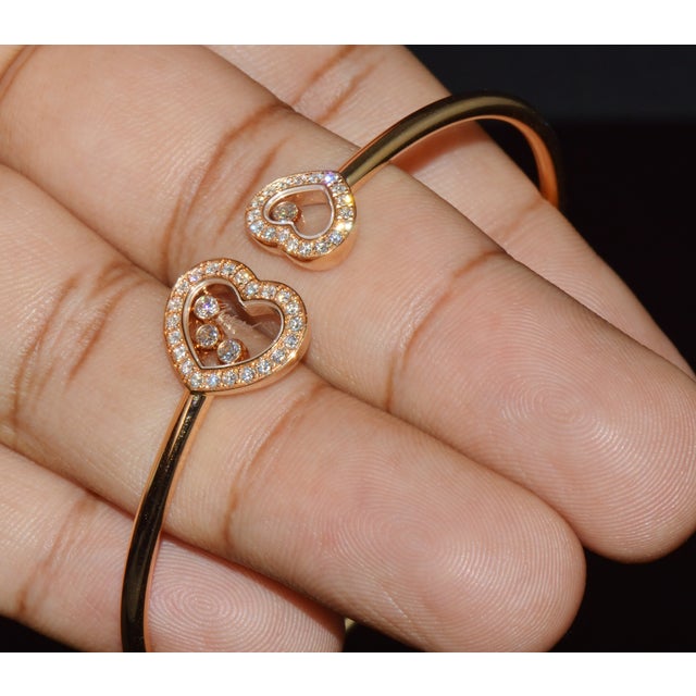Late 20th Century Authentic Chopard Happy Diamonds Icons 0.54ct Diamond Heart Open Bangle Bracelet 18k Rose Gold For Sale - Image 13 of 14