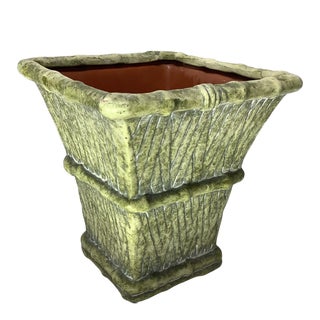 Vintage Bamboo Ceramic Planter in Green and Terra Cotta For Sale