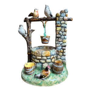 Antique French Majolica Bird Wishing Well Flower Holder Cache Pot Jerome Massier