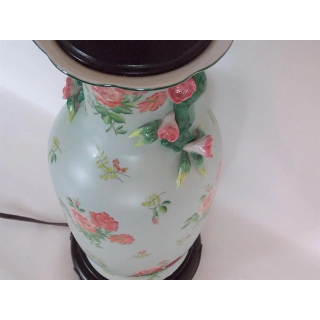 Farmhouse 1950s Asian Rose Porcelain Lamp For Sale - Image 3 of 8