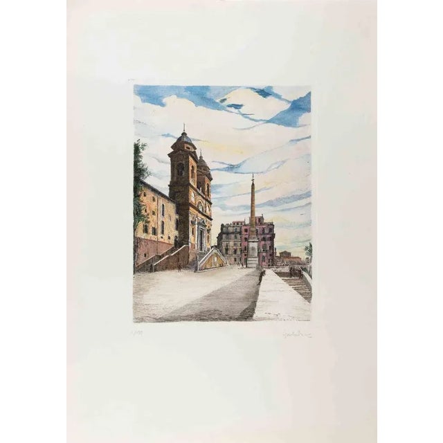 Modern Giuseppe Malandrino, View of Trinità dé Monti, Etching, 1970s For Sale - Image 3 of 3