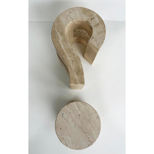 Late 20th Century Sculptural Travertine Post-Modern Question Mark Coffee Table, Beveled Glass Top For Sale - Image 9 of 10
