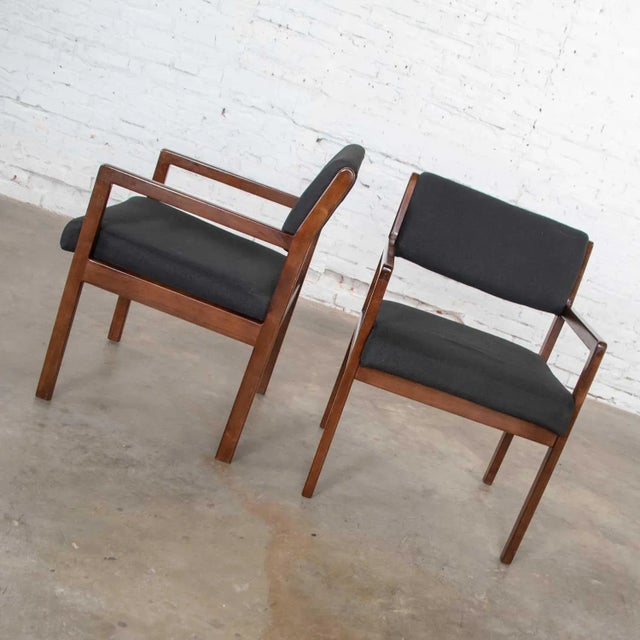 Vintage Modern Armchairs Black & Walnut Tone Wood by Haworth - A Pair For Sale - Image 4 of 13