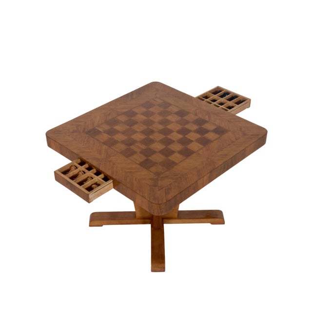 Shellac hand polished, with chess pieces and drawers to store the game pieces