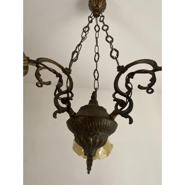 Vintage Art Nouveau Revival Three-Light Chandelier with Opaline Glass Shades, Yugoslavia, 1960s For Sale - Image 3 of 12
