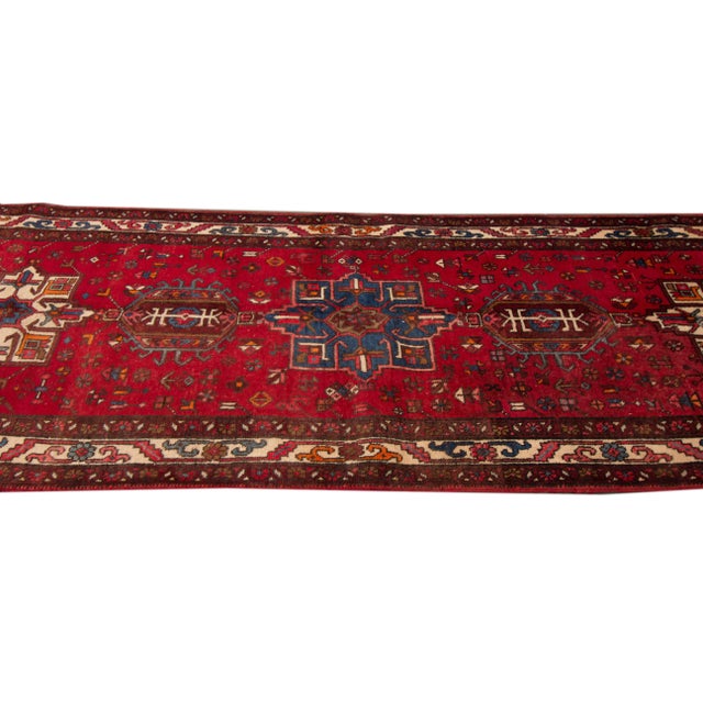 Textile Red Vintage Heriz Handmade Wool Runner For Sale - Image 7 of 8
