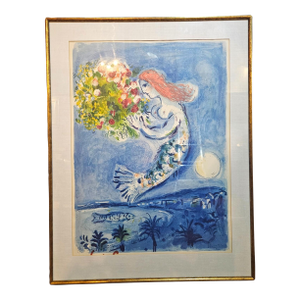 1961 Marc Chagall Rare Baie Des Anges Stone Lithograph - Limited Ed - Framed