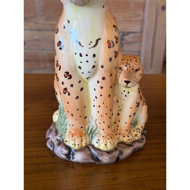 Vintage Hand-Painted Ceramic Leopard and Cub Figural Pitcher For Sale In Naples, FL - Image 6 of 11