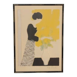 Mid 20th Century Andre Brasilier Woman with Flowers Signed Lithograph