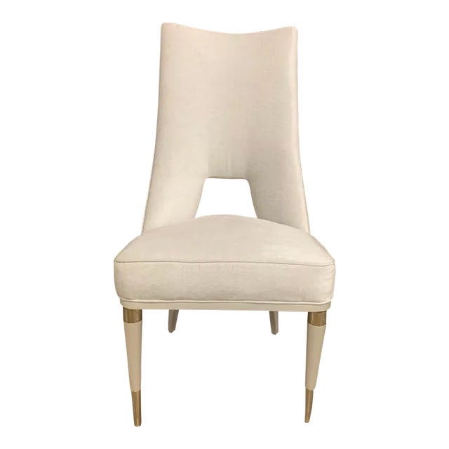 Caracole Transitional Cream Upholstered Side Chair With Gold Ferrules & Painted Wood Frame For Sale