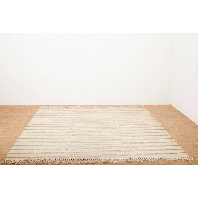 Handwoven Wool Rug in Beige Brown Stripes, in Good conditions. Designed 1920 to 1949
