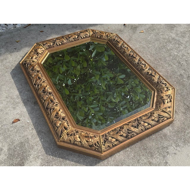 Wood Vintage Italian Carved Fruit & Foliage Octagonal Mirror For Sale - Image 7 of 12