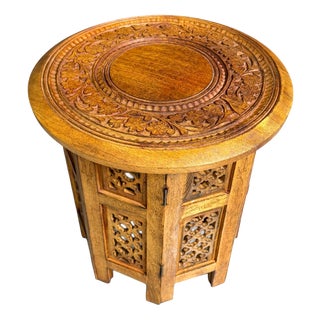 Small Hand-Carved Folding Table from Hoshiarpur, 1950 For Sale