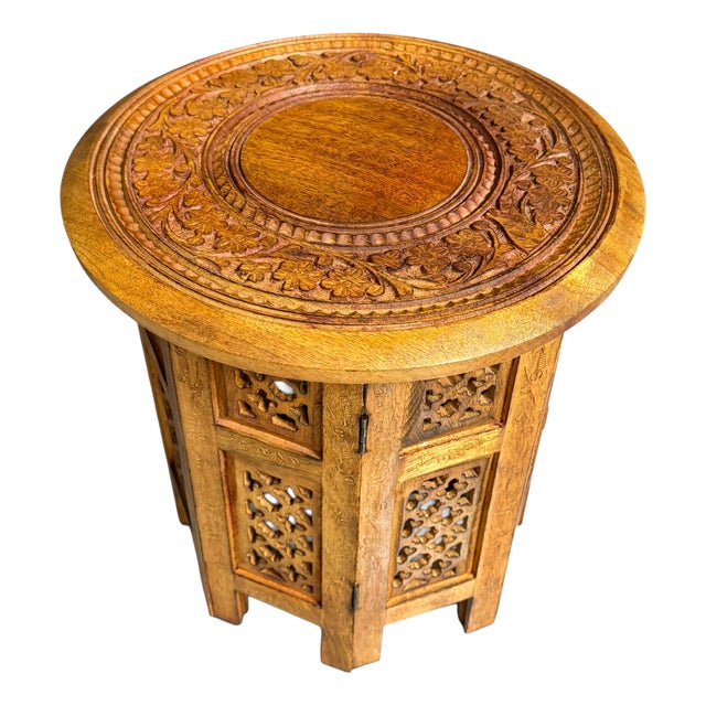 Small Hand-Carved Folding Table from Hoshiarpur, 1950 For Sale