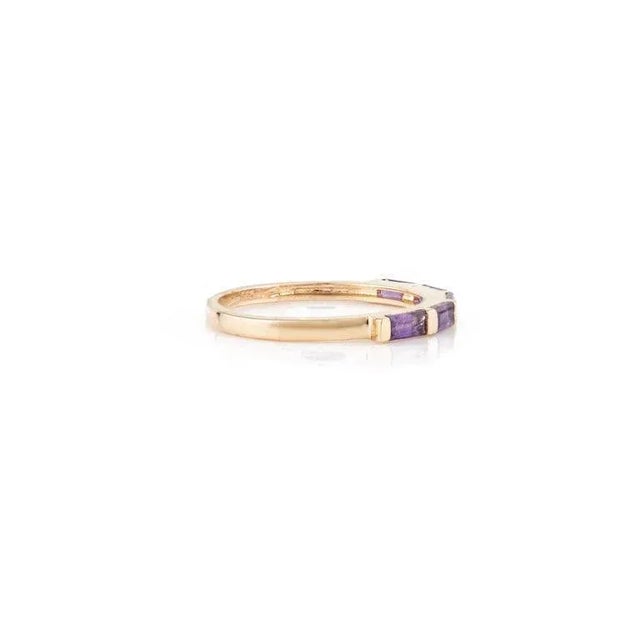 Purple 14k Yellow Gold Stackable Amethyst Half Band Ring Size 5.5 For Sale - Image 8 of 9