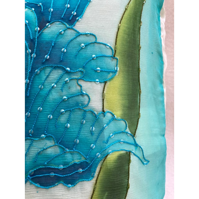 2010s Glam Poppy Floral Print Beaded Silk Georgette Pillow Cover For Sale - Image 5 of 9