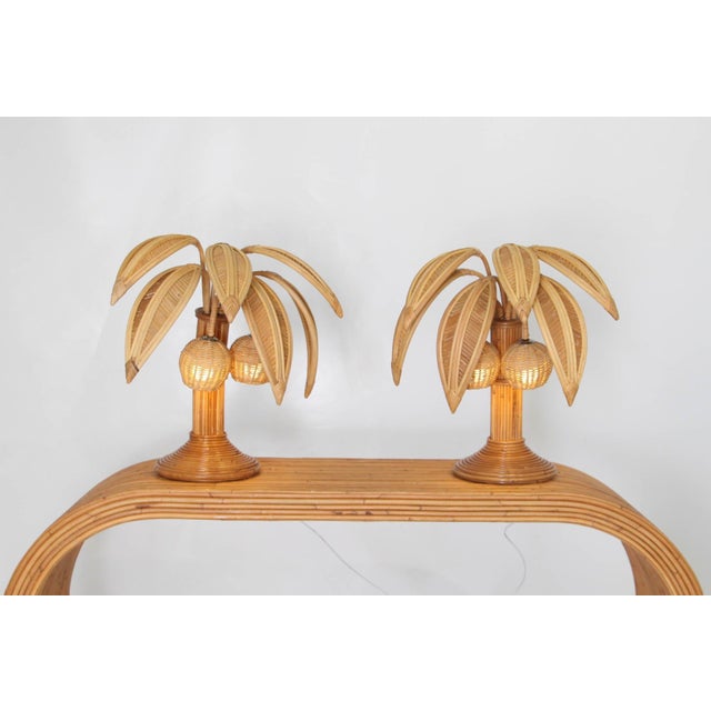 Light Yellow Rattan Coconut Tree Lamp For Sale - Image 8 of 18