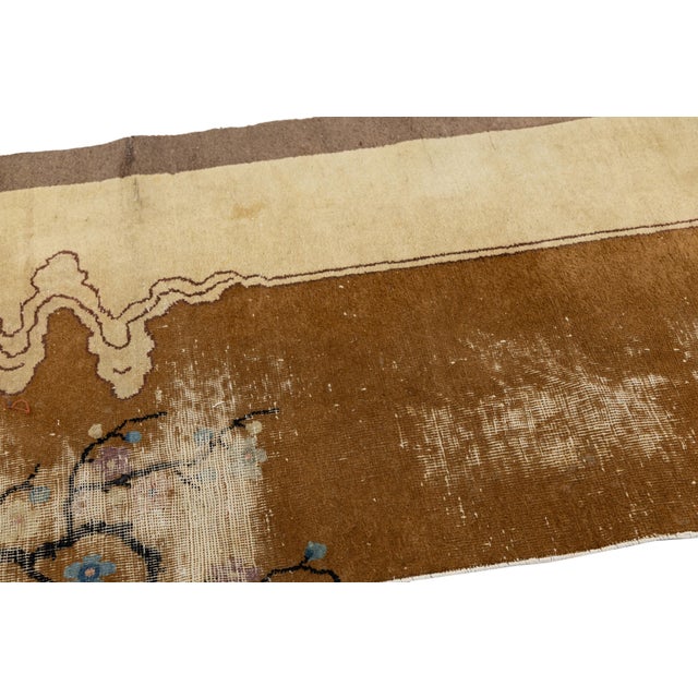 Antique Art Deco Chinese Nichols Style Runner Hand-Knotted Wool, Earth Tones For Sale - Image 4 of 9