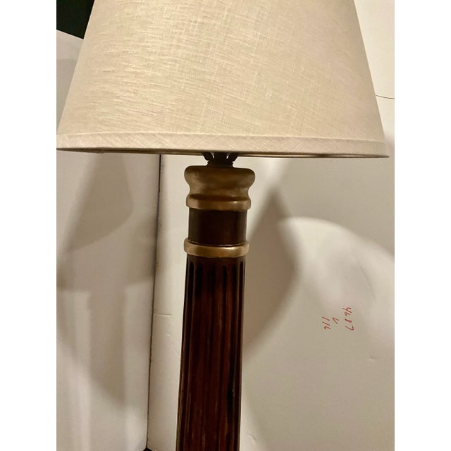 1940s Hand Carved Fluted Column With Ionic Capital Accent Lamp and Restoration Hardware Linen Shade For Sale - Image 4 of 9