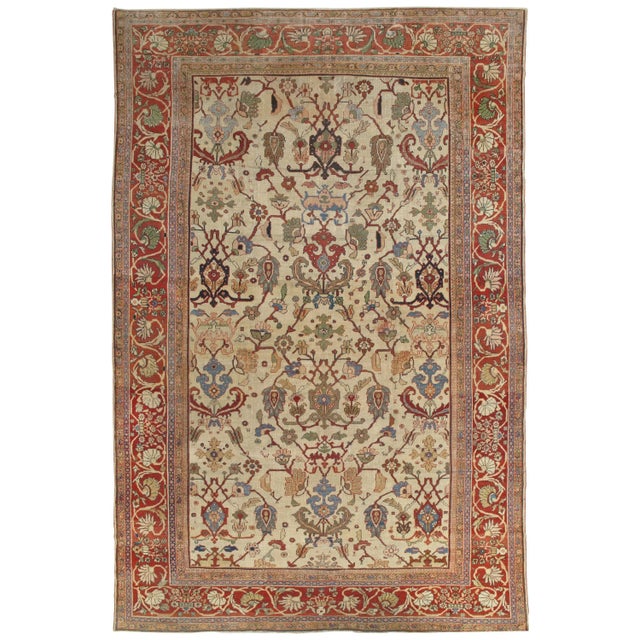 Antique Persian Sultanabad Carpet Ivory, Red, Light Blue, and Green For Sale - Image 13 of 13