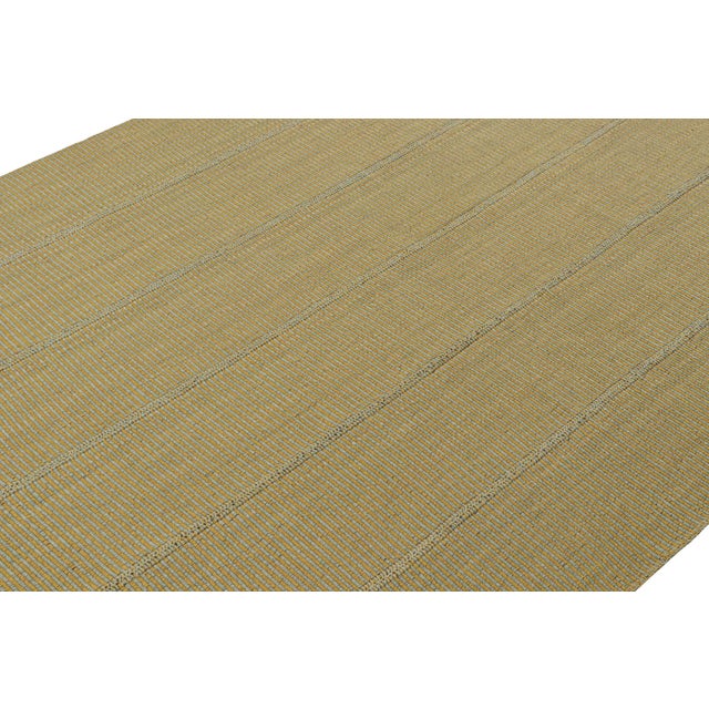 Rug & Kilim 2010s Rug & Kilim’s Contemporary Kilim Rug in Mustard With Sky Blue Stripes For Sale - Image 4 of 8