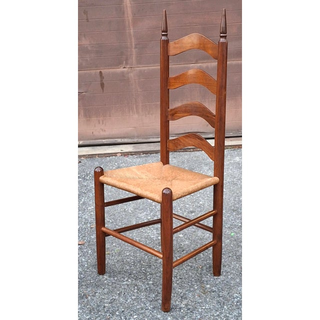 Set of Four Mid 20th Century Early American Style Mahogany Rush Seat Ladder Back Side Chairs For Sale - Image 11 of 15