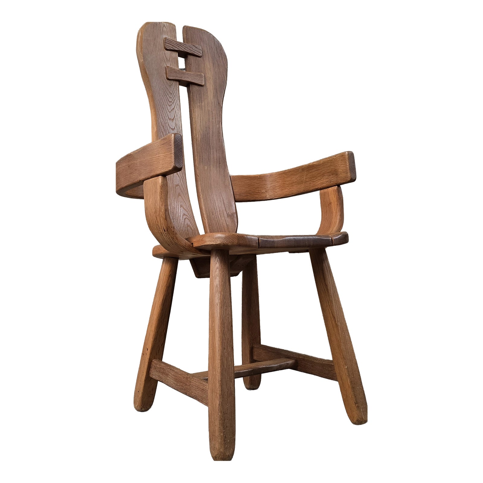 Vintage Brutalist Dining Chair in Oak by De Puydt, Belgium, 1970s