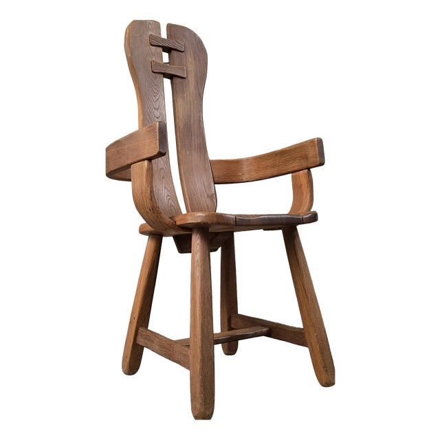 Vintage Brutalist Dining Chair in Oak by De Puydt, Belgium, 1970s For Sale