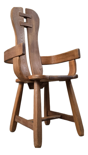 Vintage Brutalist Dining Chair in Oak by De Puydt, Belgium, 1970s