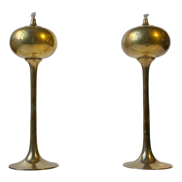 Scandinavian Modern Brass Oil Lamps, 1970s, Set of 2 For Sale