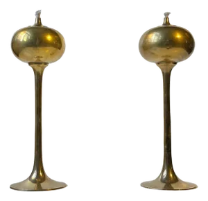Scandinavian Modern Brass Oil Lamps, 1970s, Set of 2