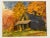 Colorful and serene original framed watercolor on paper. It depicts an old barn surrounded by changing autumn foliage and...