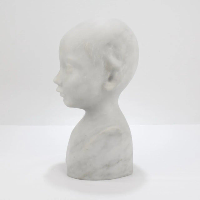 Carved Renaissance Style Cararra Marble Bust of a Child After Desiderio For Sale - Image 4 of 13