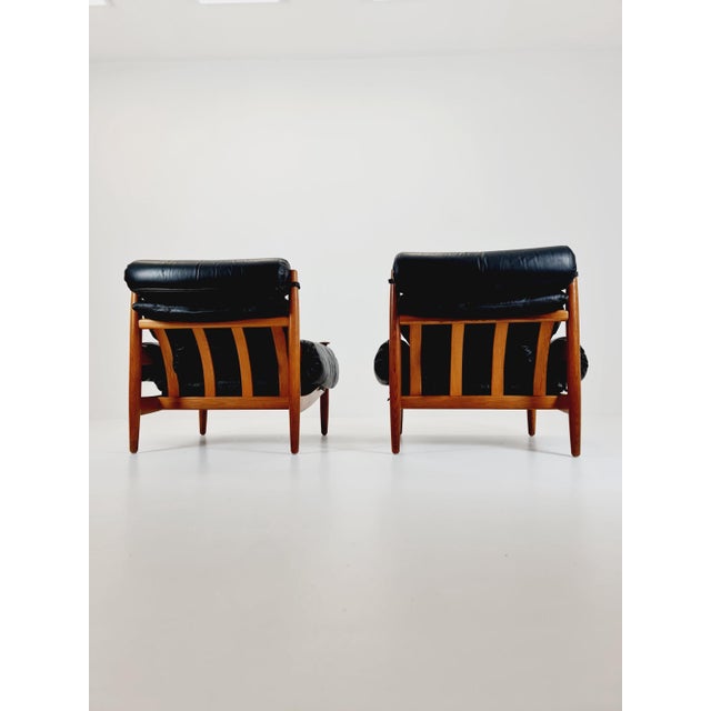 Mid-Century Lounge Chairs in Leather and Oak by Eric Merthen for Ire Möbler, Sweden, 1960s, Set of 2 For Sale - Image 5 of 11