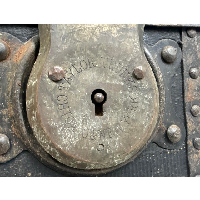 Rare Antique Miniature 19th Century Handmade Wood Iron Taylor Steamer Trunk For Sale In New York - Image 6 of 17
